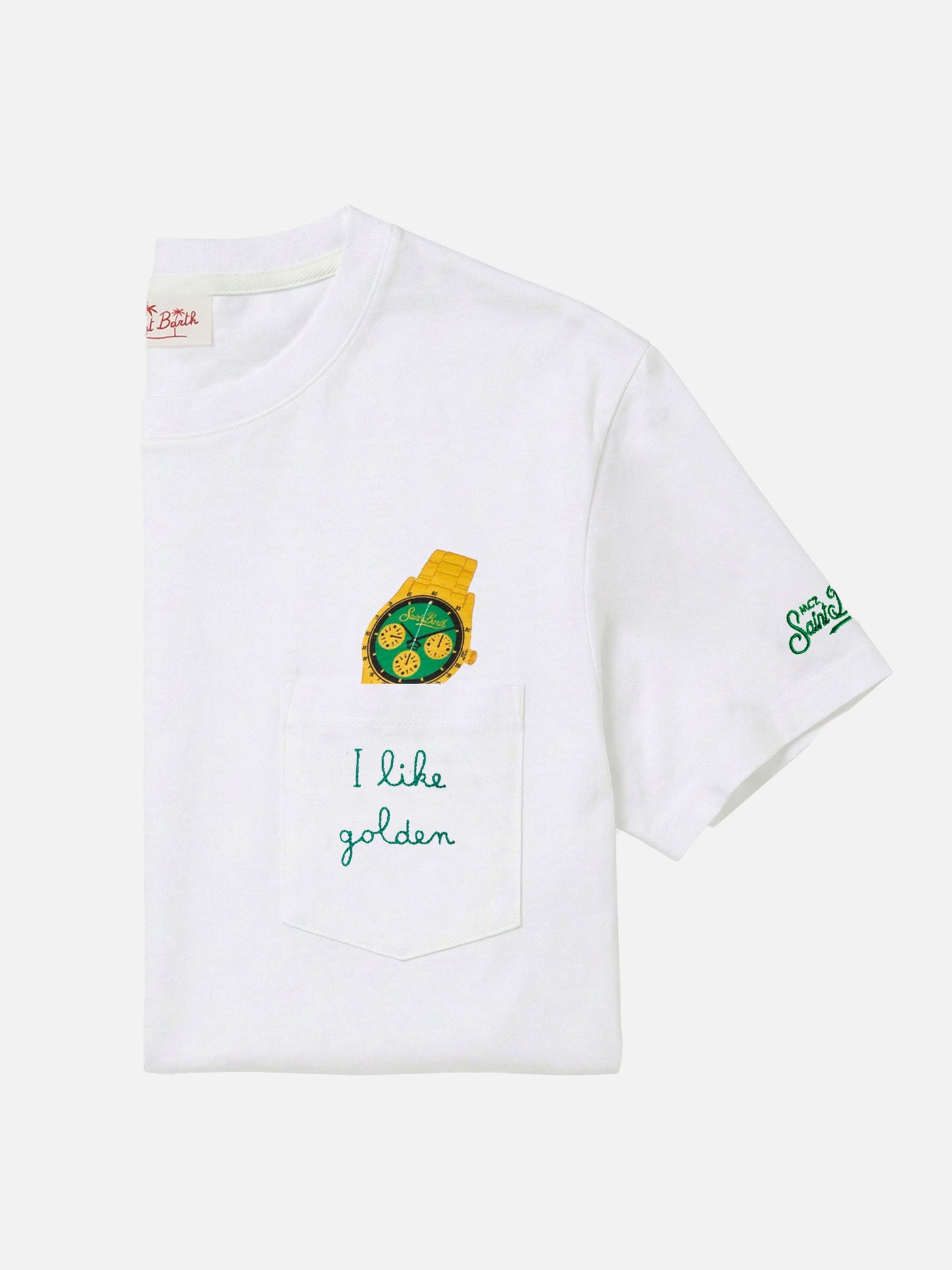 Austin cotton t-shirt with watch print and embroidery