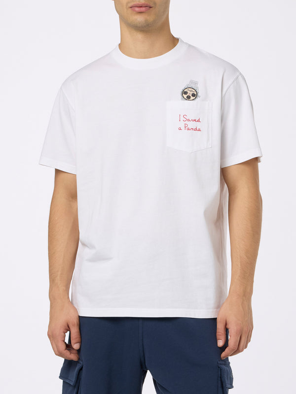 Man cotton t-shirt Austin with watch print and embroidery