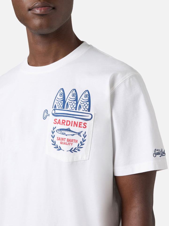 White Austin T-shirt with Sardine illustration