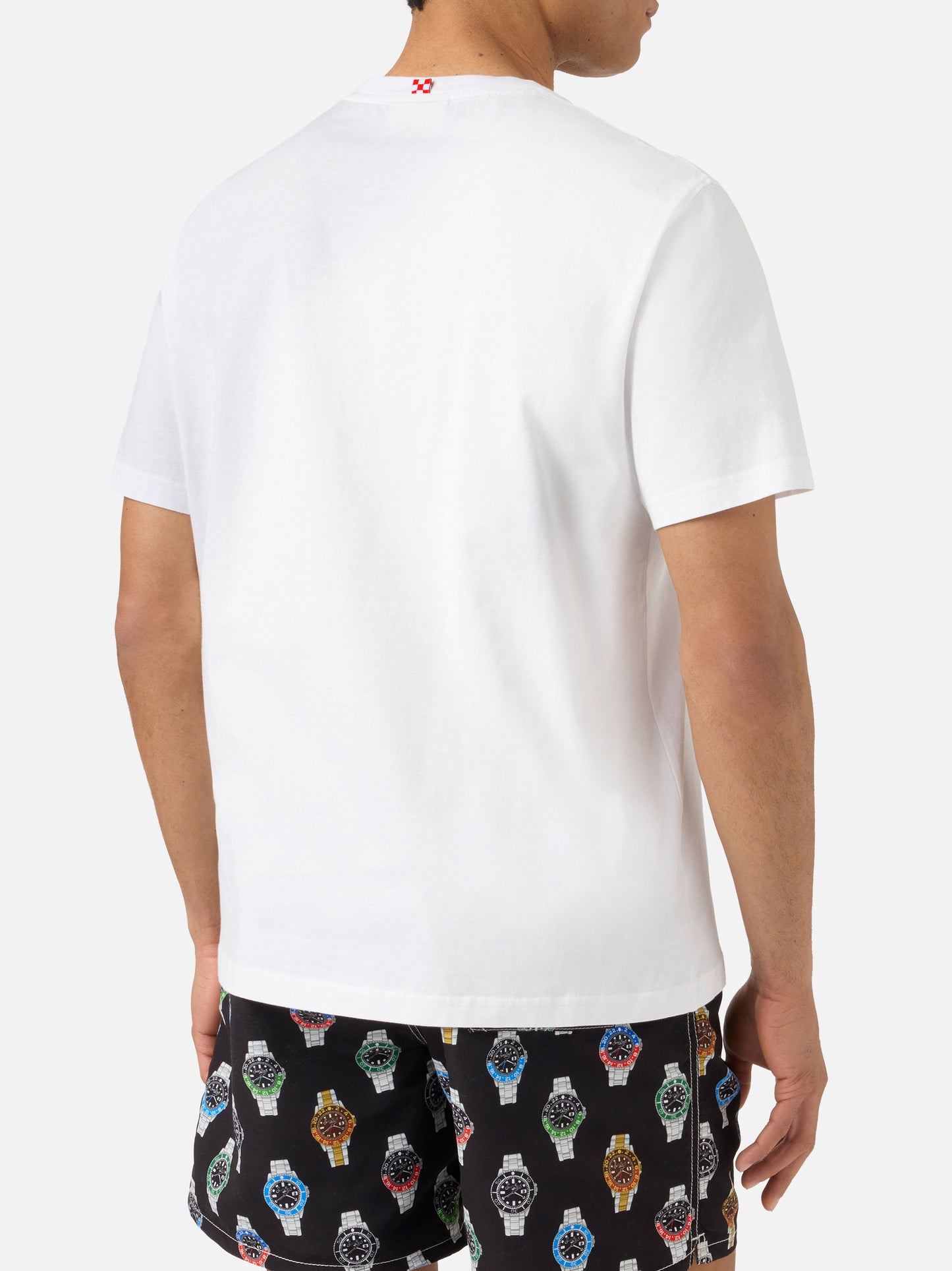 T-shirt Austin bianca con orologio e ricamo Freccione