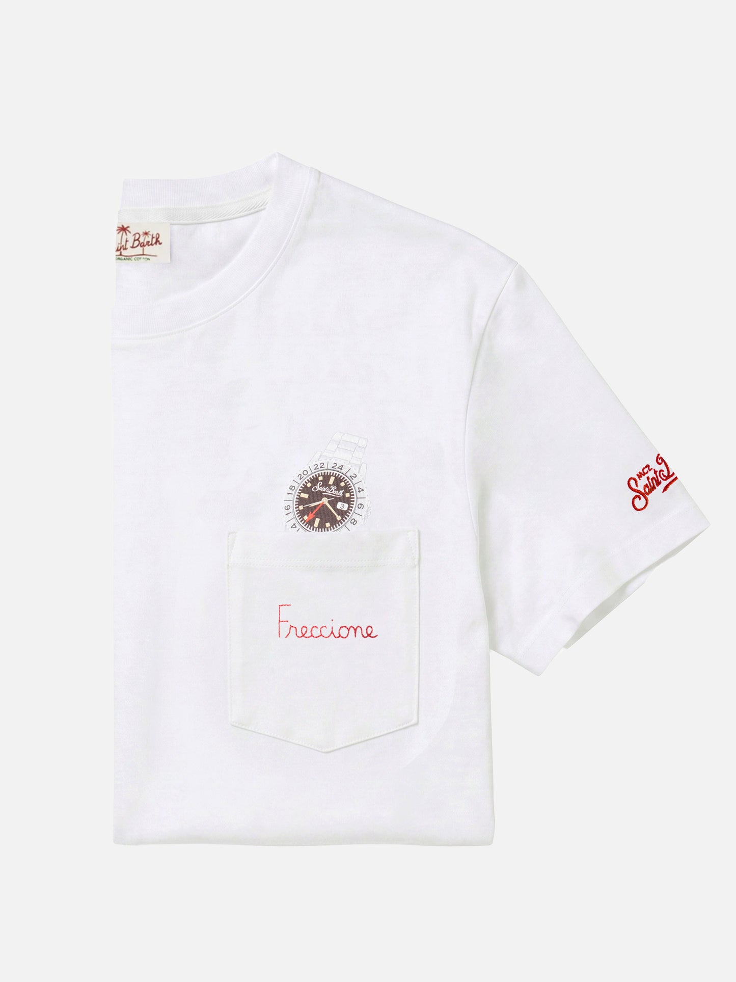 T-shirt Austin bianca con orologio e ricamo Freccione
