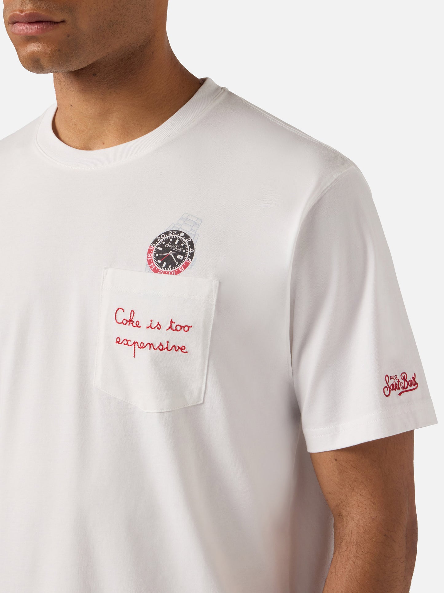 Camiseta de algodón Austin con bordado y estampado de reloj 