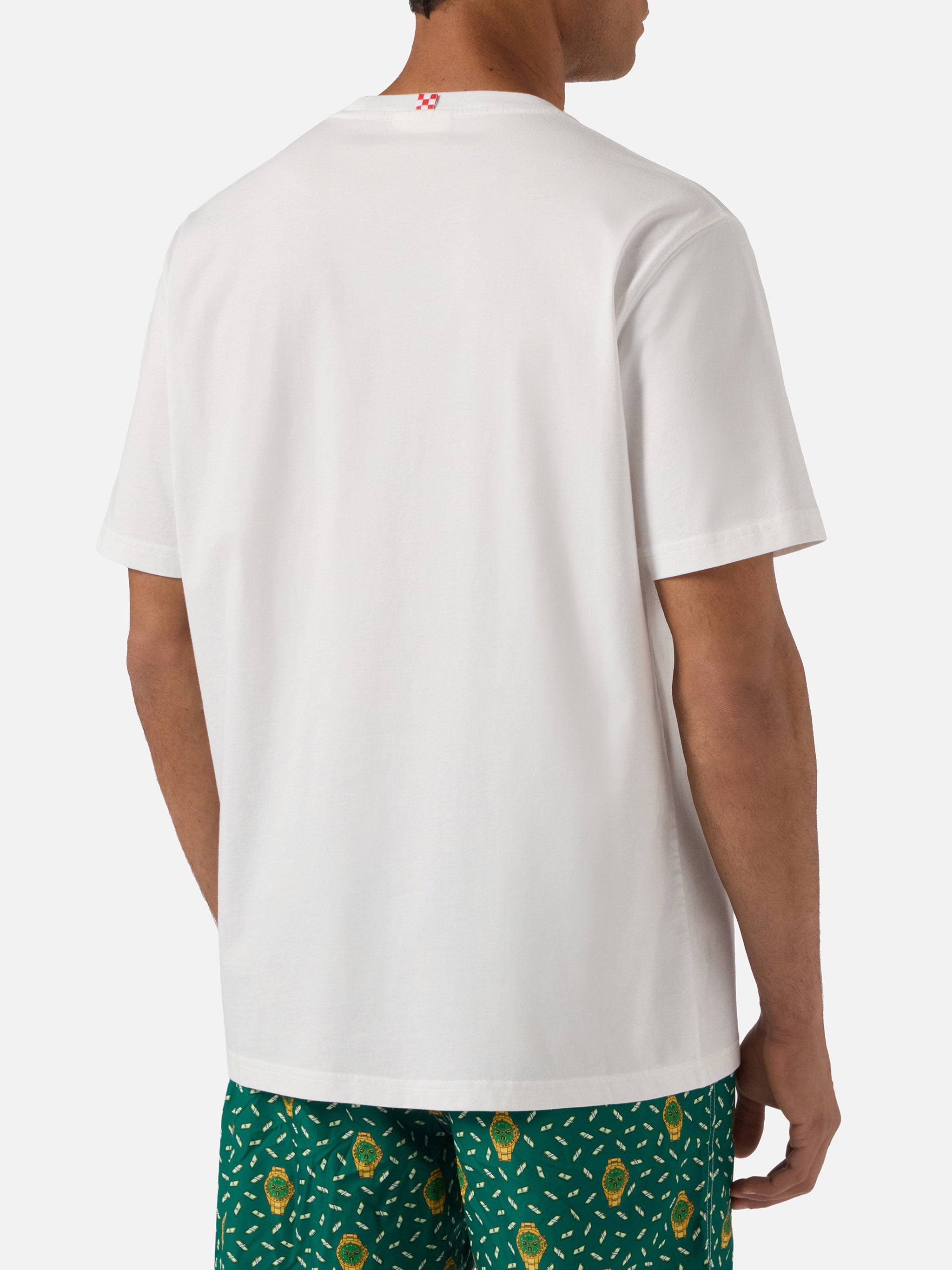 【新品未使用】DETAIL PONTE T-SHIRT (WHITE) White Austin t-shirt with watch and Golden Power embroidery – MC2