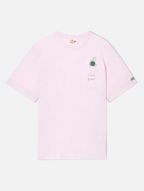 Pink Austin t-shirt with watch and I Am Green embroidery