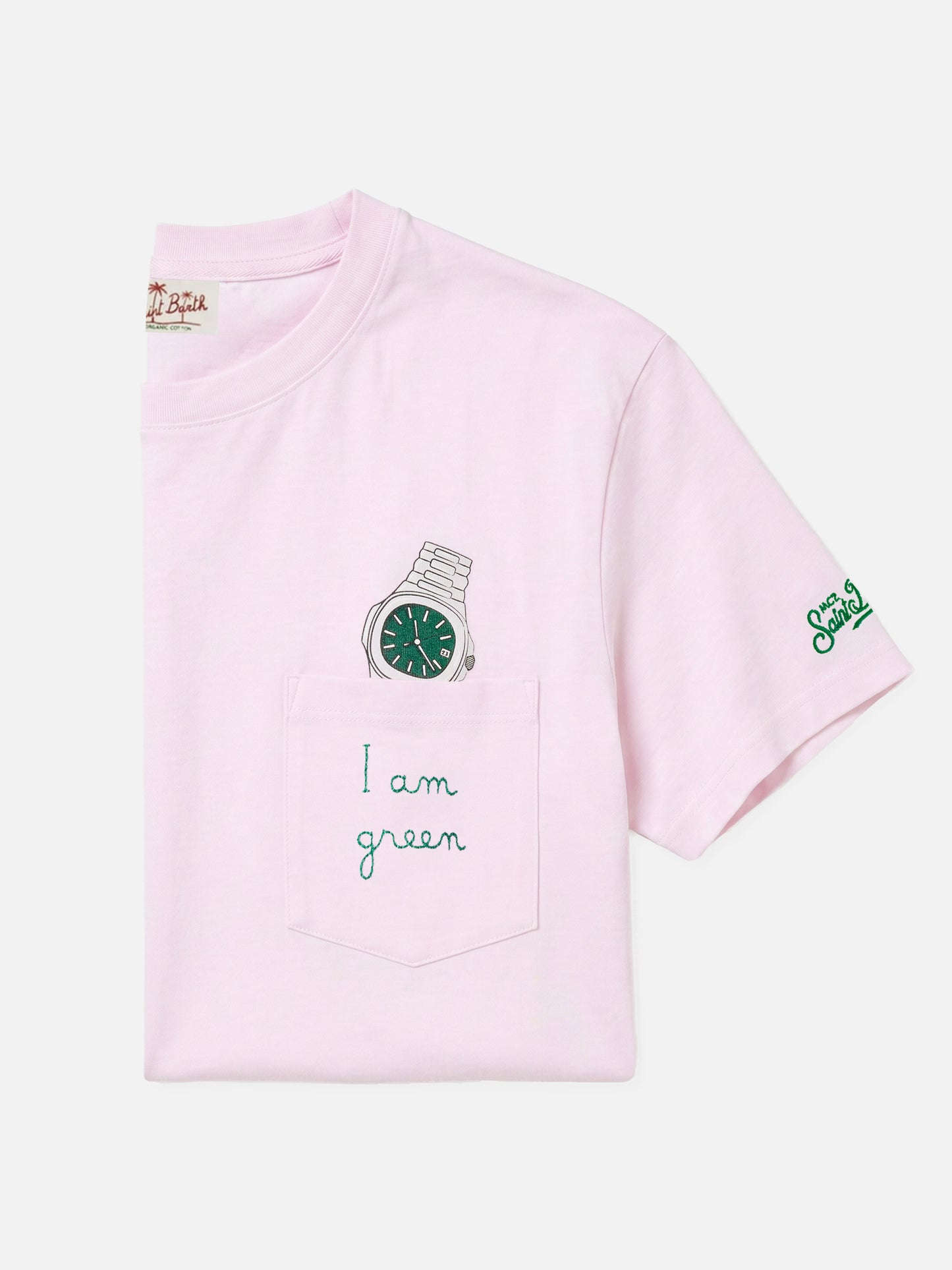 T-shirt Austin rosa con orologio e ricamo I Am Green