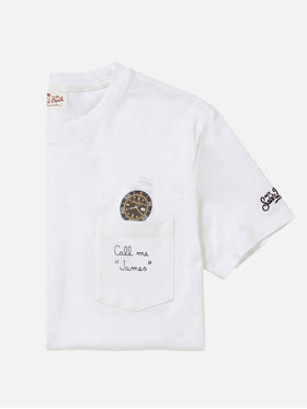 T-shirt Austin blanc avec broderie montre et Call Me James 