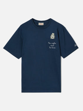 Blue Austin t-shirt with watch and Non Voglio Mica La Luna embroidery