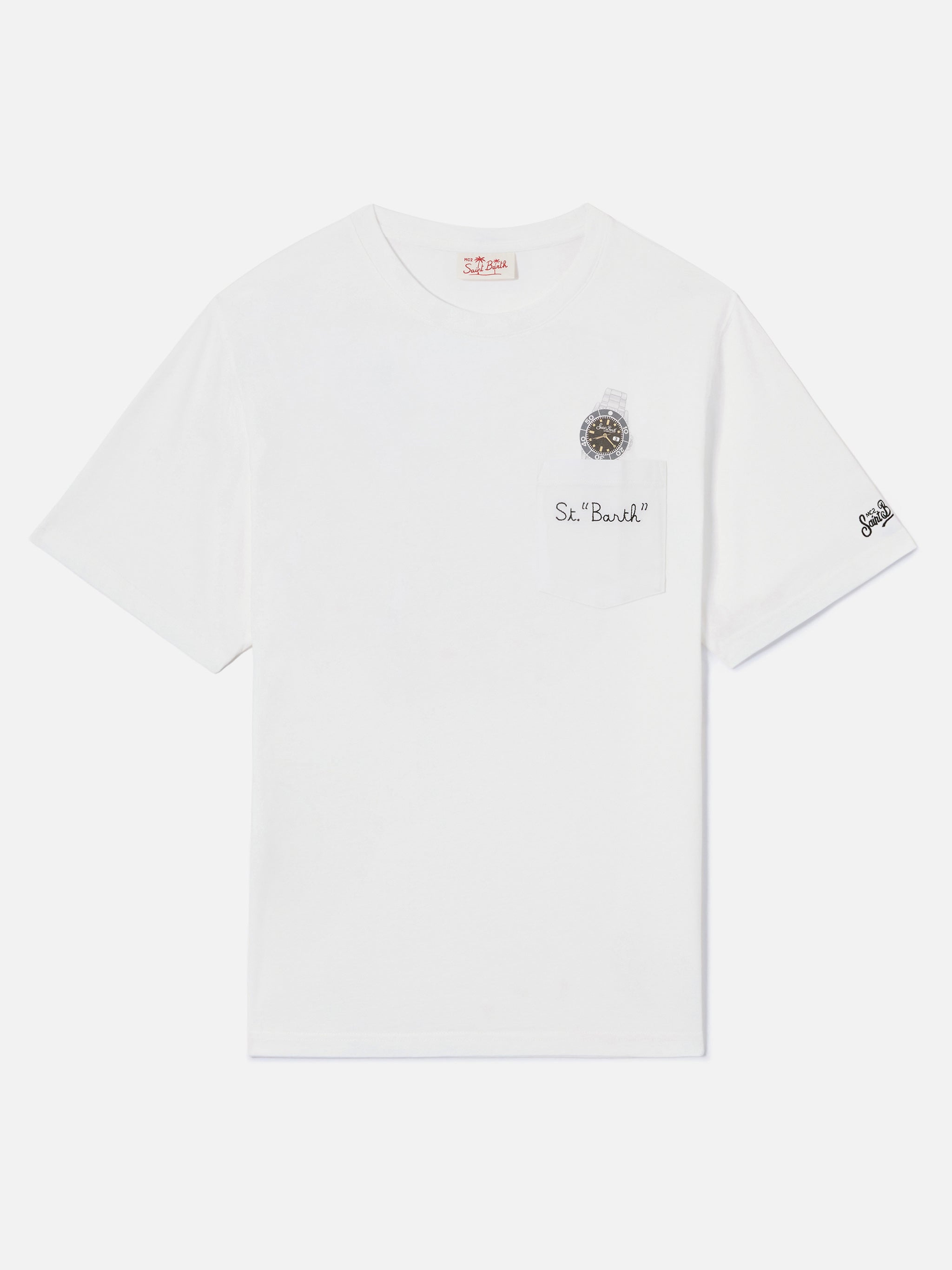 White Austin t-shirt with watch and St. Bart embroidery – MC2