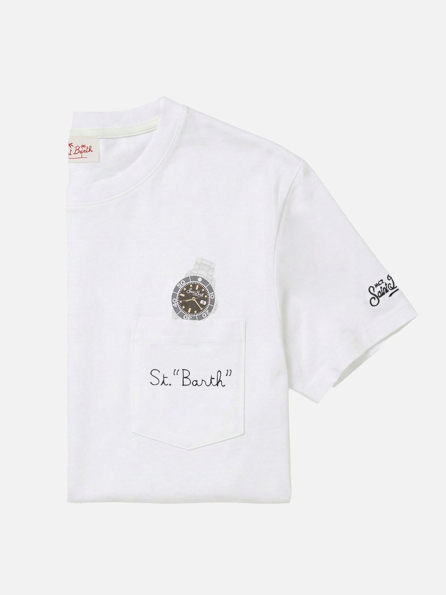 Camiseta Austin blanca con reloj y bordado St. Bart 