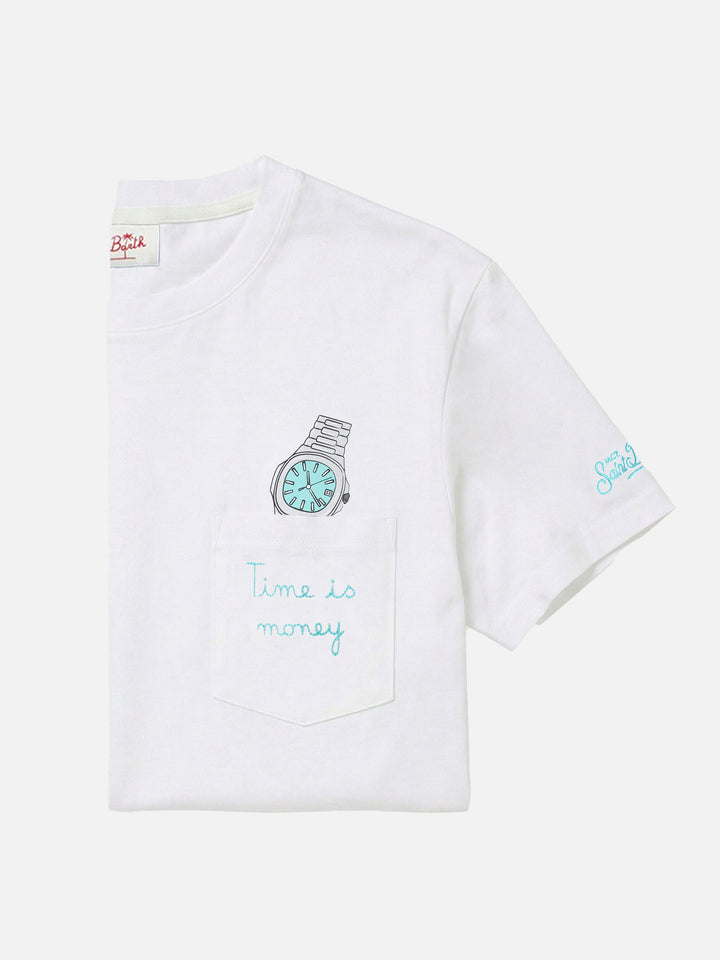 T-shirt Austin blanc avec montre et broderie Time Is Money 
