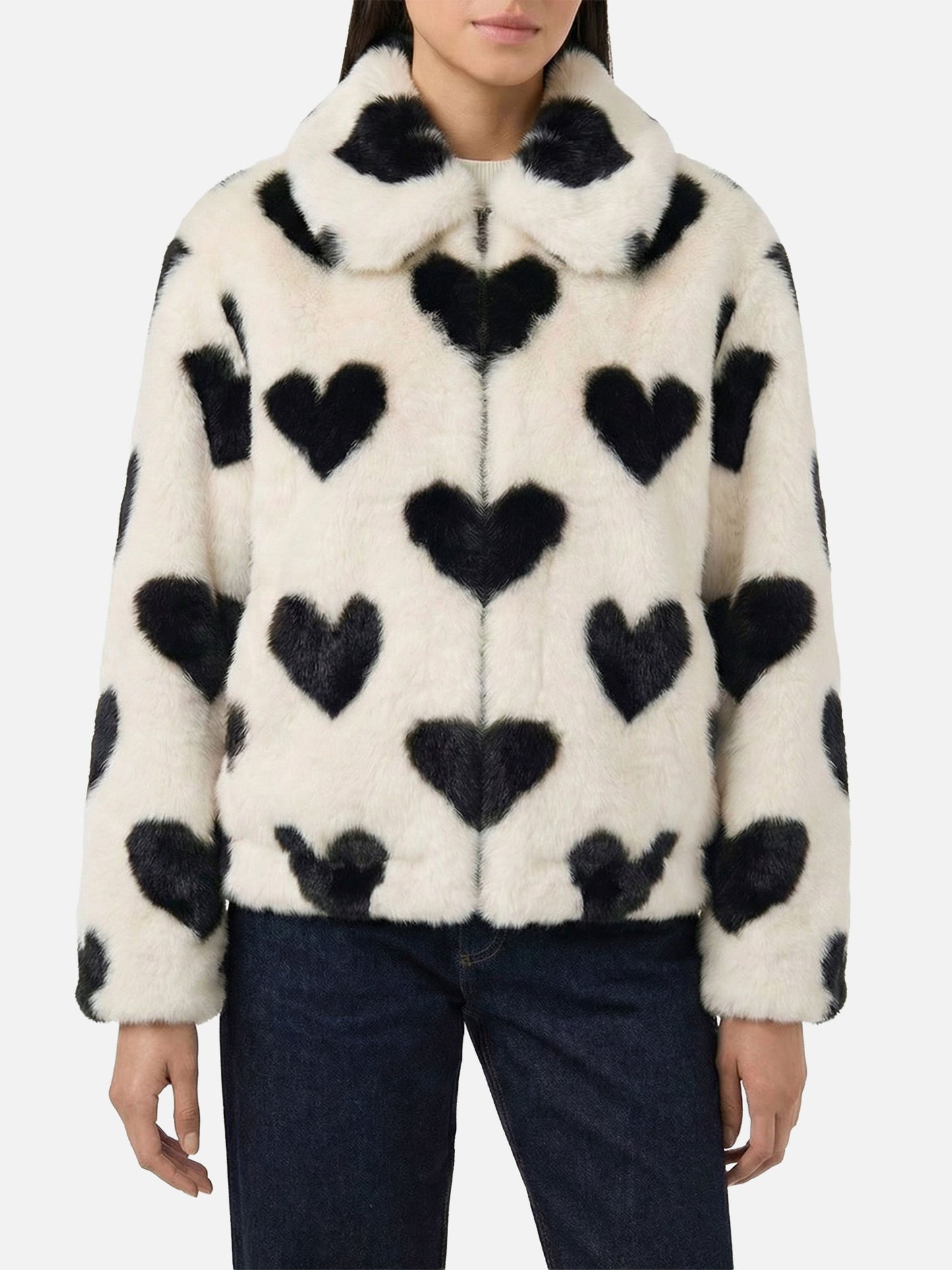 Aveline faux fur jacket with heart print