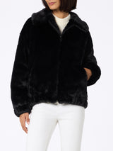 Woman furry bomber Abel with collar and Saint Barth print