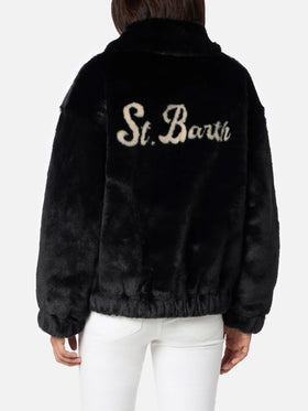Bomber da donna furry Abel con colletto e stampa Saint Barth