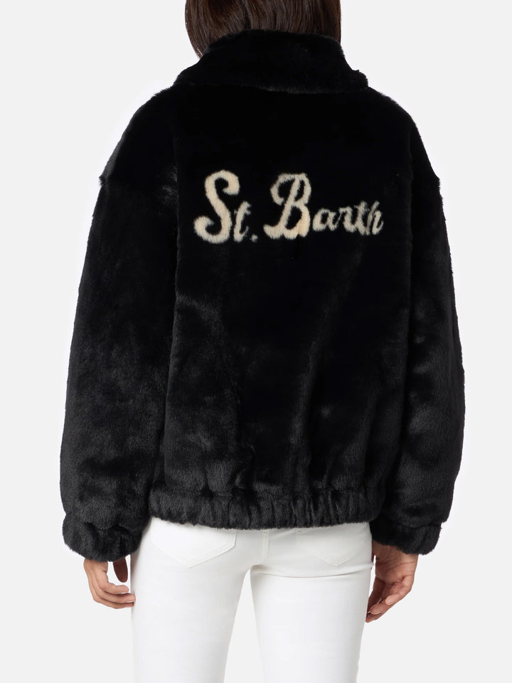 Bomber da donna furry Abel con colletto e stampa Saint Barth