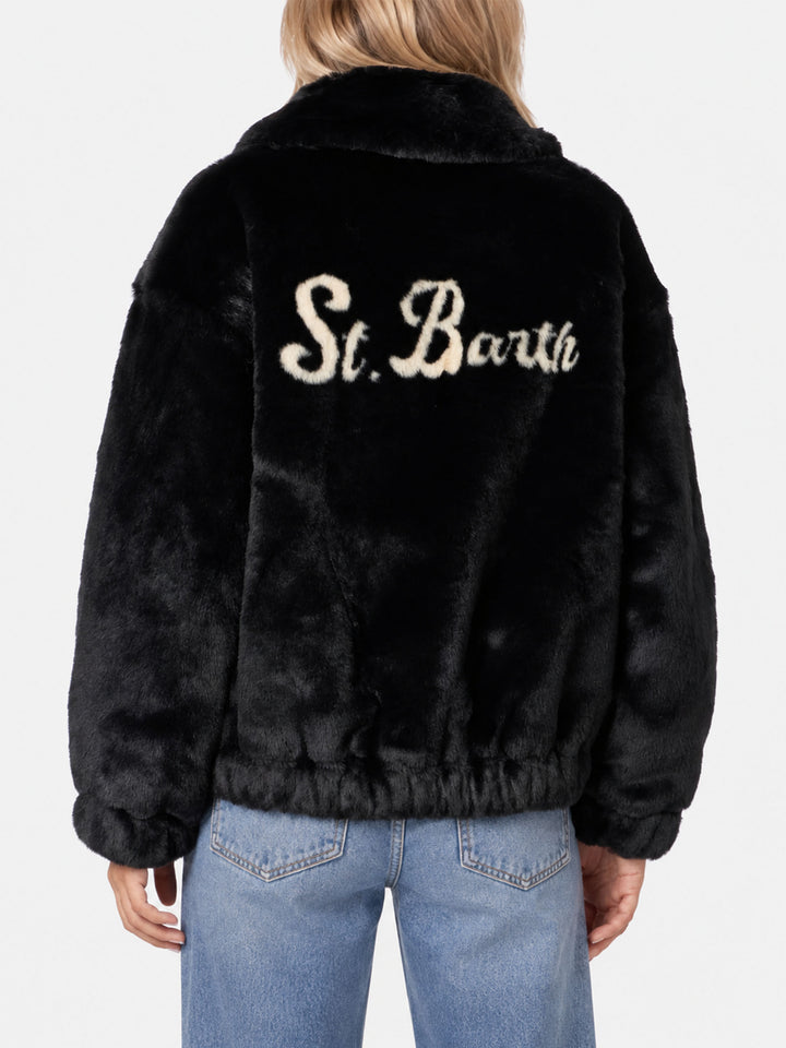 Aveline faux fur bomber with Saint Barth print