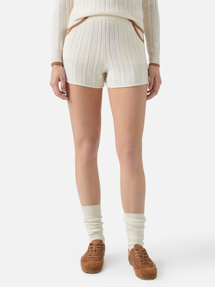 Azure cable-knit shorts in pure white wool