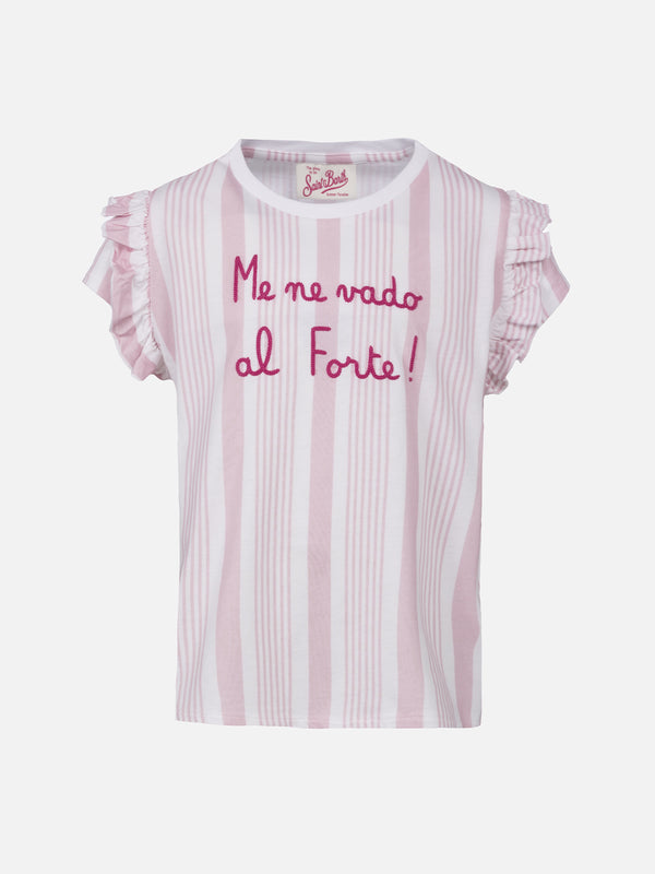 Girl cotton t-shirt with flounce and embroidery