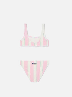 Baker crinkle bikini with pink and cream stripes