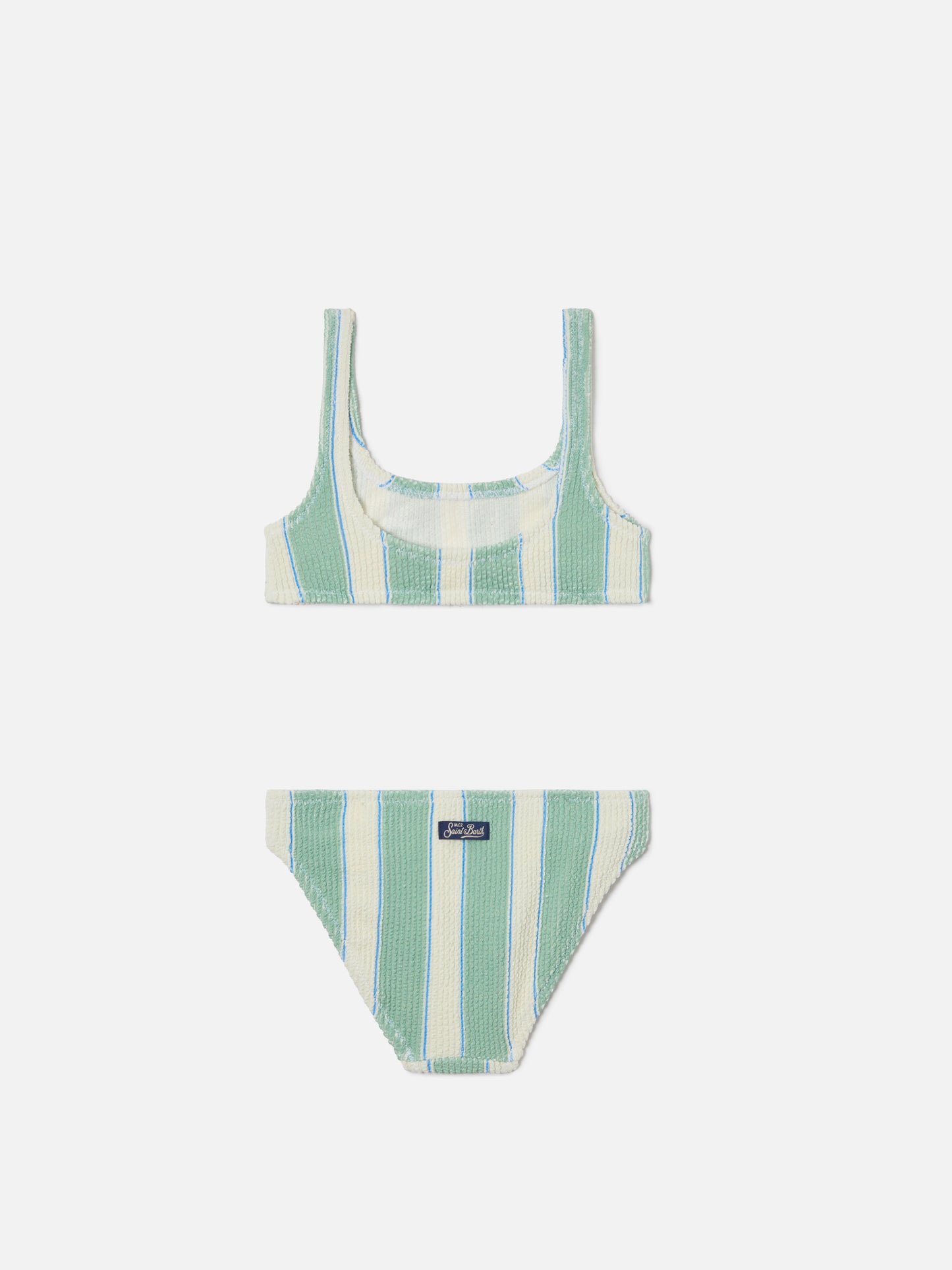 Bikini Baker crinkle con rayas verdes y crema 