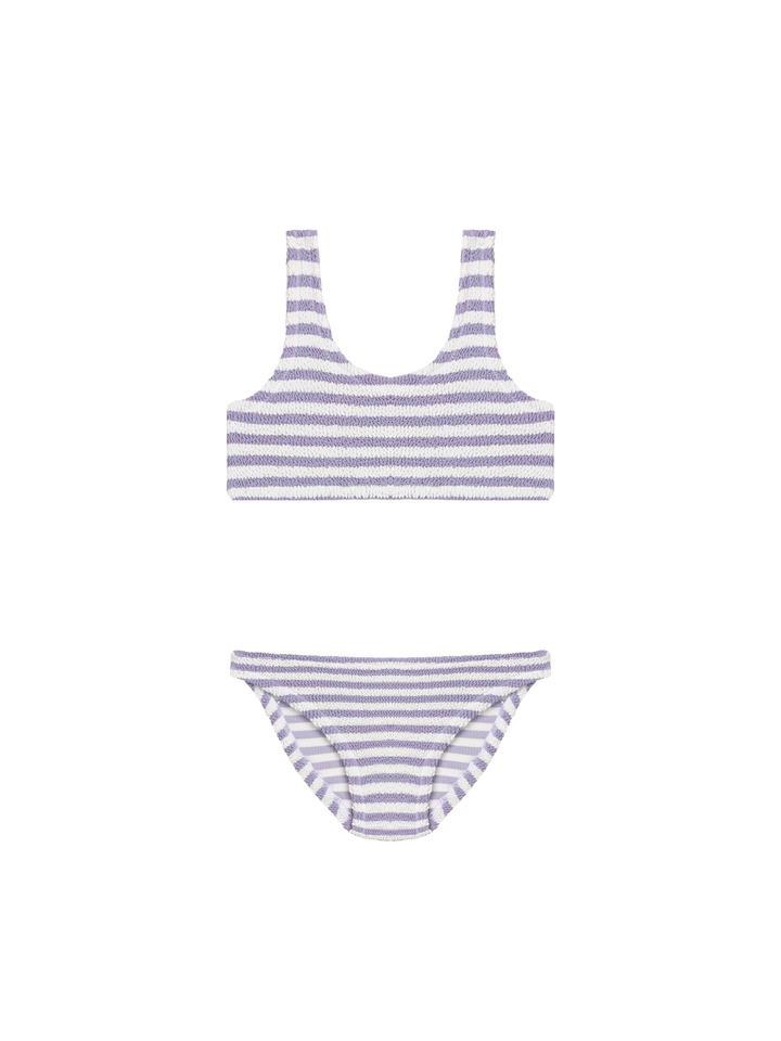 Lila gestreifter klassischer Crinkle-Bralette-Bikini Baker
