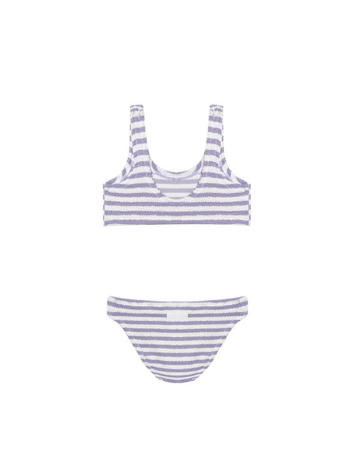 Lila gestreifter klassischer Crinkle-Bralette-Bikini Baker