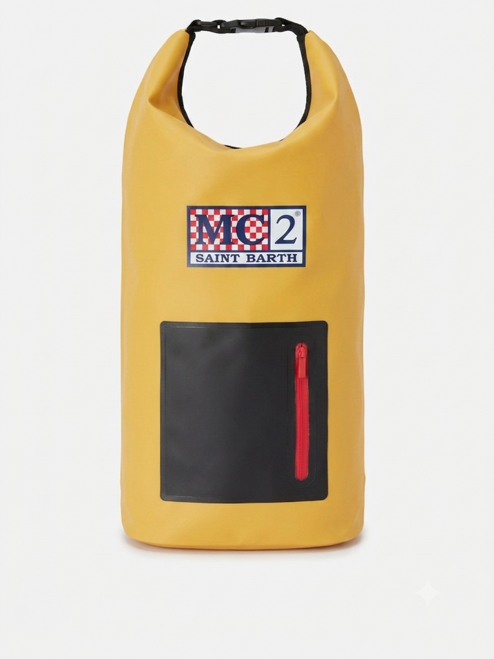 Zaino Backpack Aqua in PVC giallo tinta unita con logo stampato
