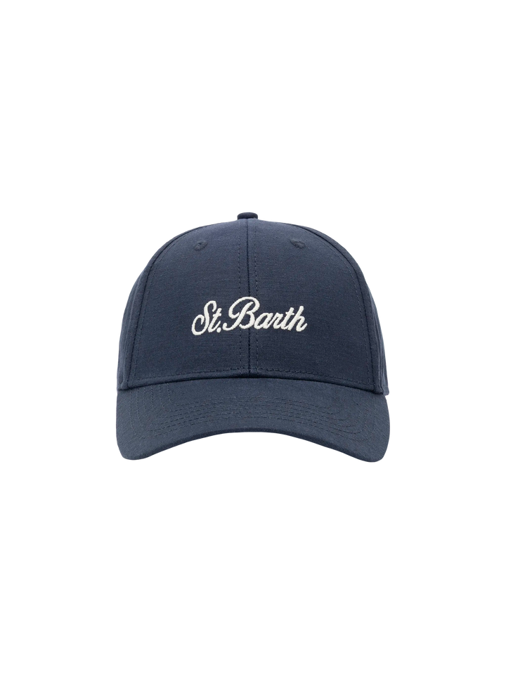 Cappellino da baseball in lino e cotone blu navy