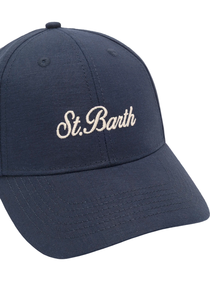 Cappellino da baseball in lino e cotone blu navy