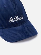 Cappellino da baseball in velluto a coste blu navy con logo ricamato