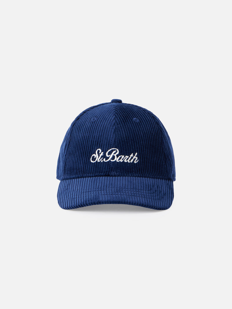 Cappellino da baseball in velluto a coste blu navy con logo ricamato