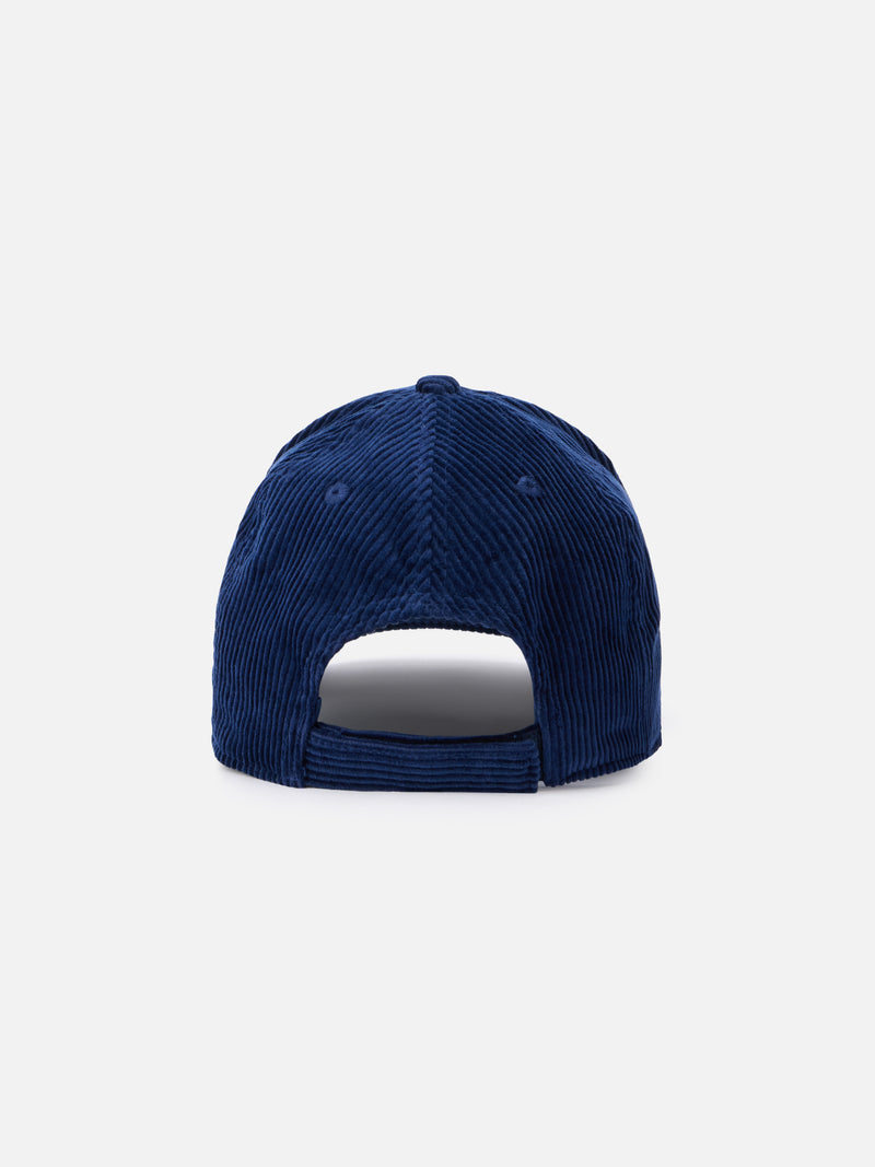 Cappellino da baseball in velluto a coste blu navy con logo ricamato