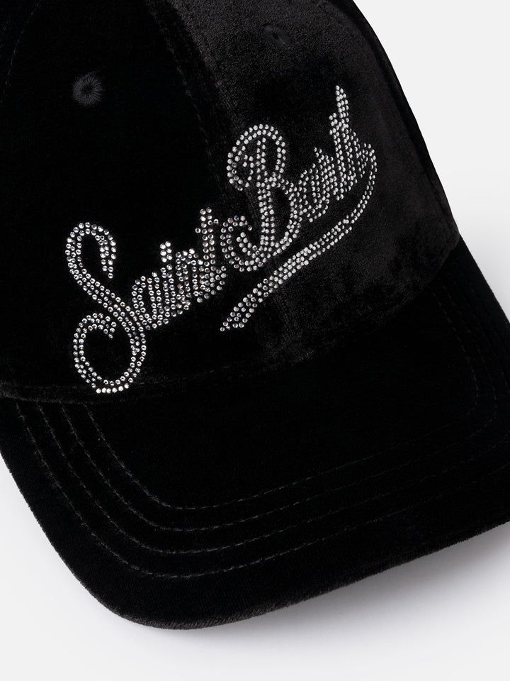 Black velvet ball cap Baseball with rhinestones logo - MC2 Saint Barth
