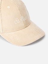 Cappellino da baseball in velluto a coste beige con logo ricamato