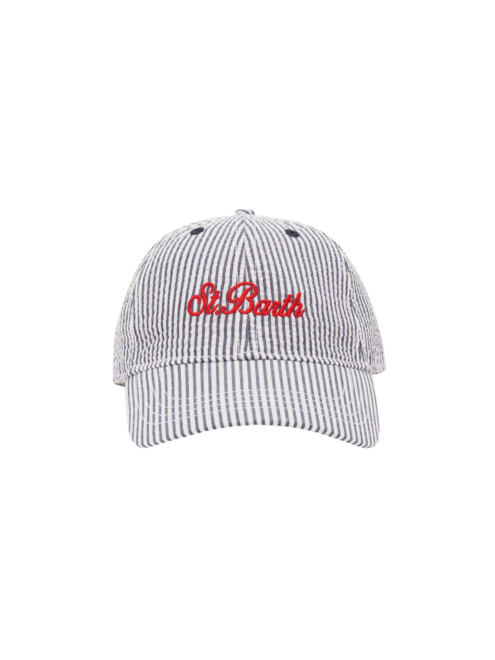 Cappellino da baseball in seersucker a righe blu navy