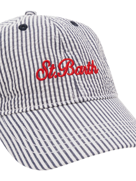 Baseball navy blue striped seersucker cap