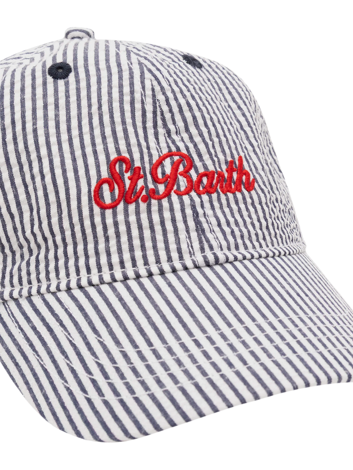 Cappellino da baseball in seersucker a righe blu navy
