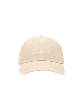 Cappellino da baseball in lino e cotone beige