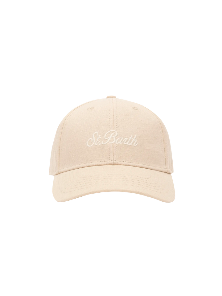 Cappellino da baseball in lino e cotone beige