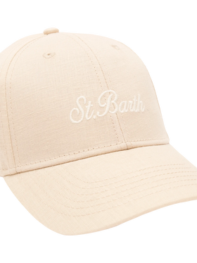 Cappellino da baseball in lino e cotone beige