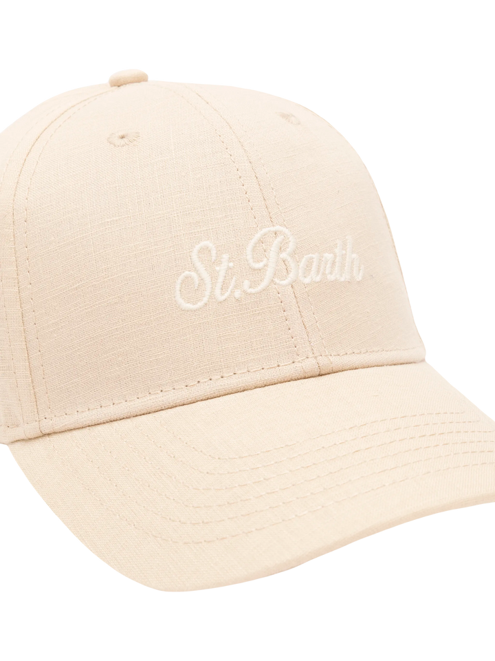 Cappellino da baseball in lino e cotone beige