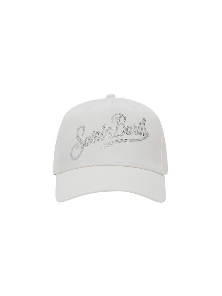 Baseball white cotton cap with rhinestones - MC2 Saint Barth