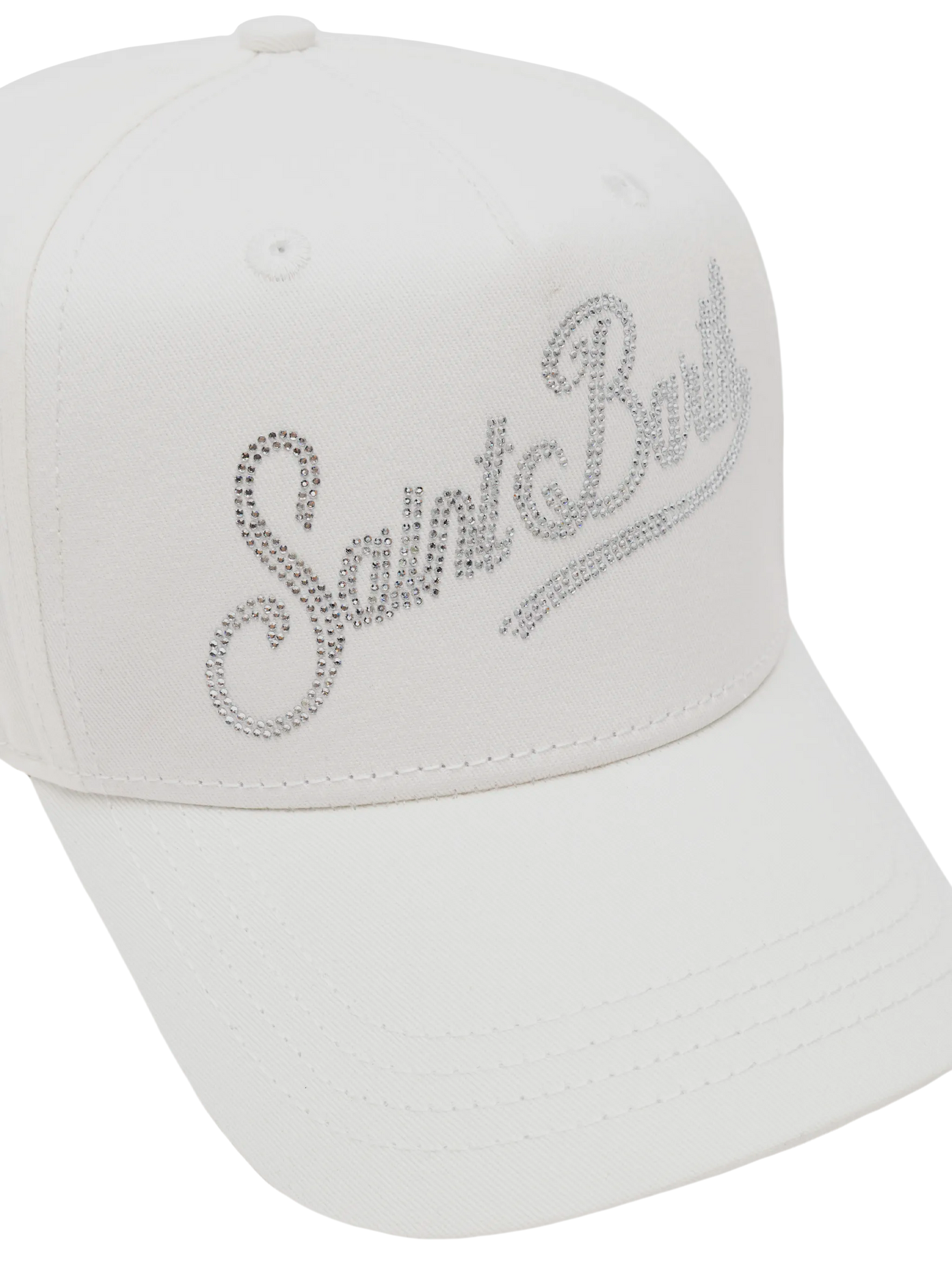 Baseball white cotton cap with rhinestones
