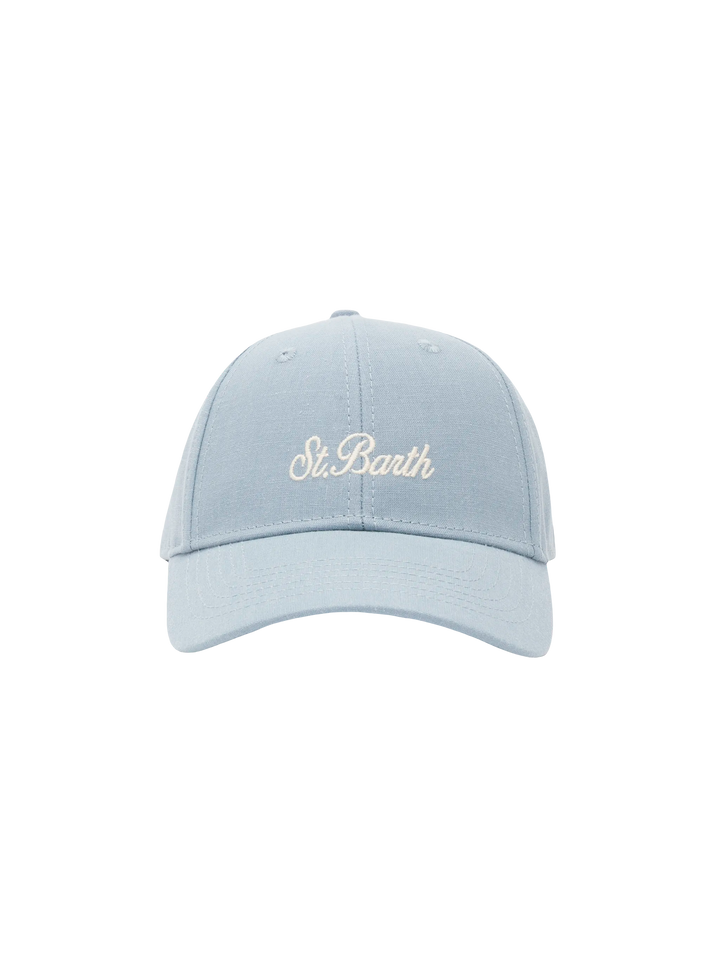 Light blue linen ball cap Baseball Jr with Saint Barth embroidery