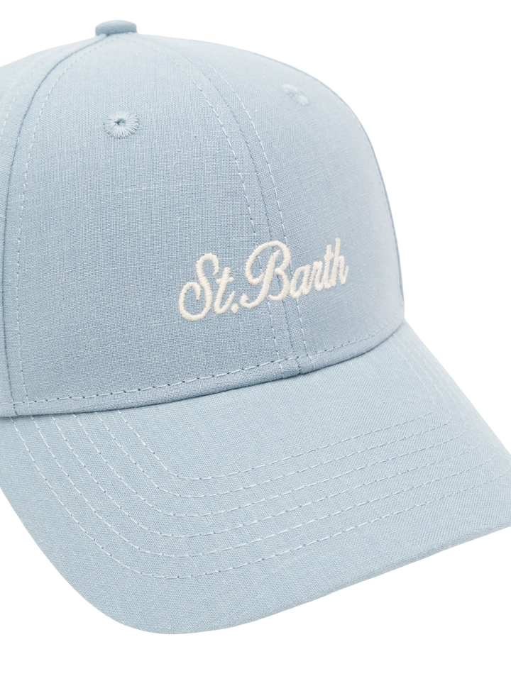 Light blue linen ball cap Baseball Jr with Saint Barth embroidery