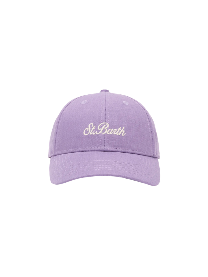 Lilac linen ball cap Baseball Jr with Saint Barth embroidery