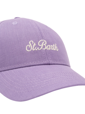 Lilac linen ball cap Baseball Jr with Saint Barth embroidery