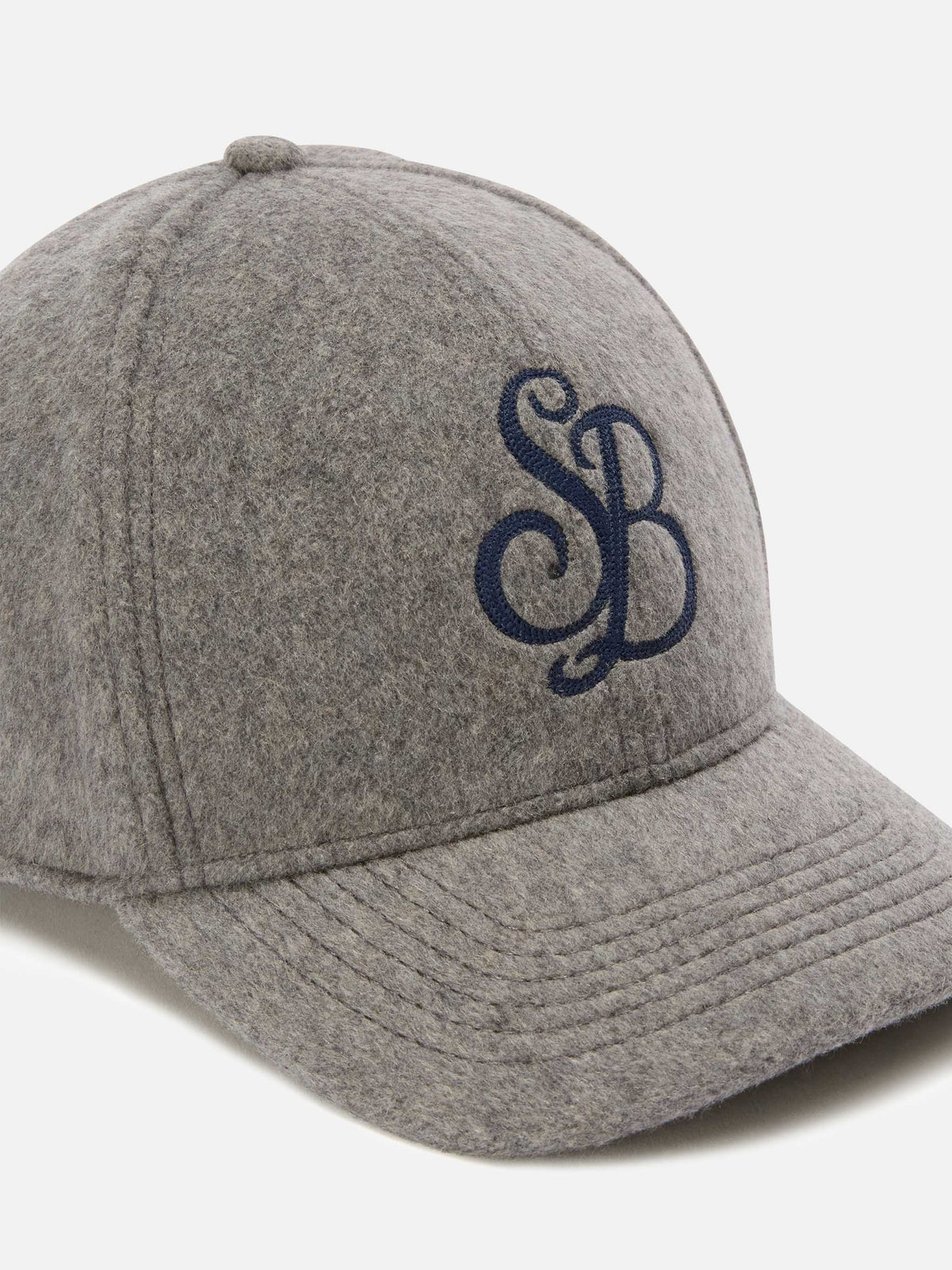 Graue Filzkappe Baseball mit SB-Monogramm-Stickerei 