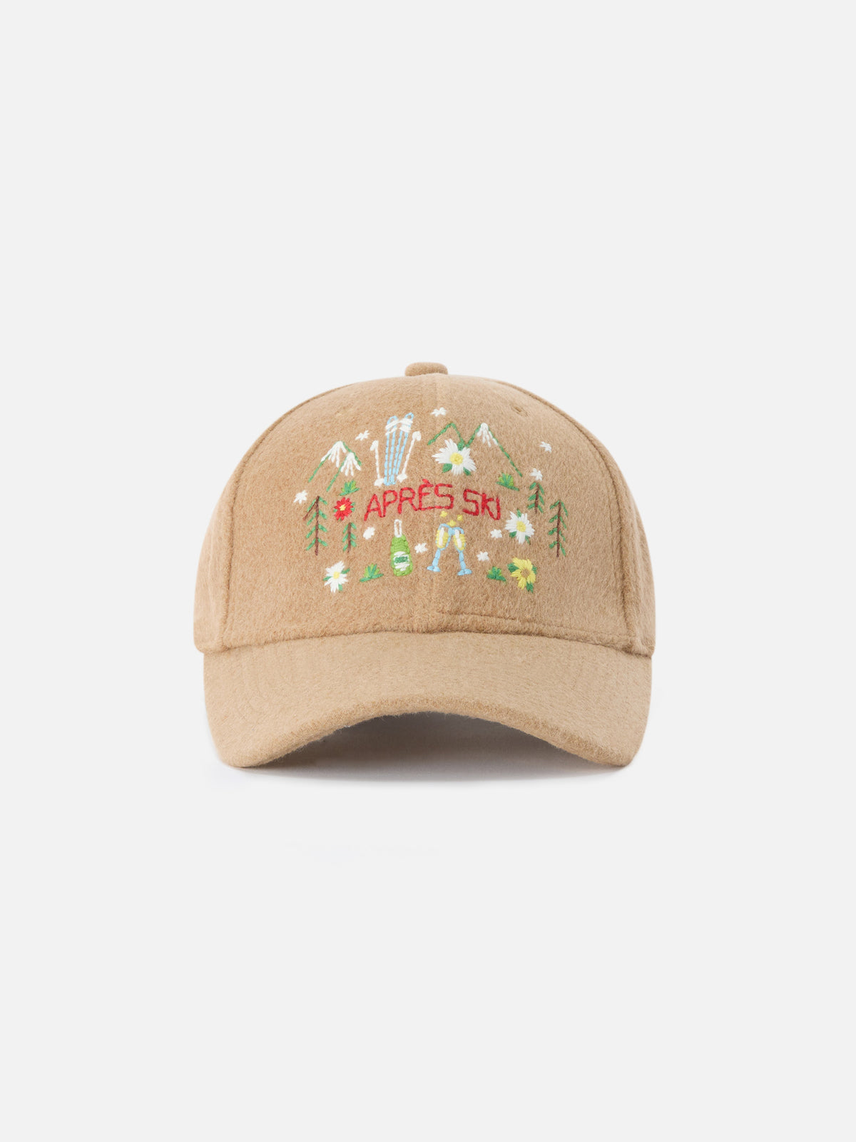 Beige Baseball felt cap with embroidered mountain landscape