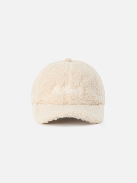 Beige Baseball teddy cap with logo embroidery