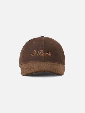 Brown Baseball waxed corduroy cap with logo embroidery